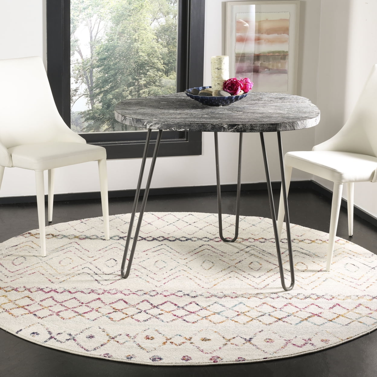 SAFAVIEH Madison Hannah Geometric Area Rug, Ivory/Fuchsia, 5' x 5' Square