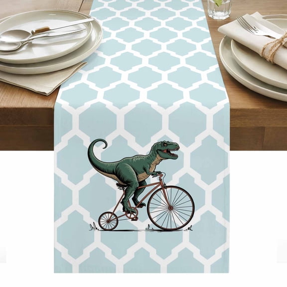 Morocco Blue Table Runner - 90 Inch Long, Kitchen Dining Table Runner Dresser Scarves, Cute Dinosaur Bike Vintage Farmhouse Decor for Coffee Tables Wedding Party Banquet