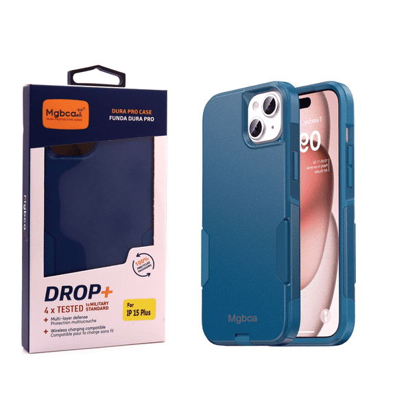 Mgbca Slim Protective Dura Pro Case for iPhone 15 Plus, (2023) rugged, Shock-absorbing, 6-ft Military Drop Protection, Dual-Layered Cover ( Navy Blue )