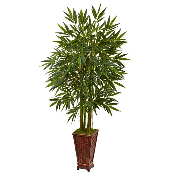Nearly Natural 5.5’ Bamboo Artificial Tree in Decorative Wood Planter