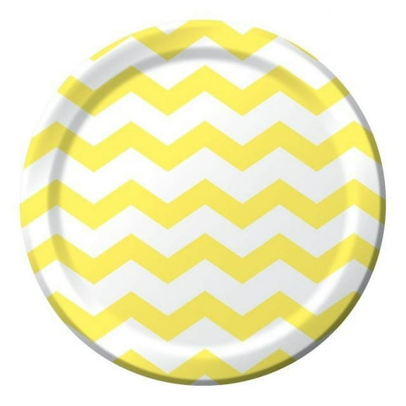Party Creations Chevron & Polka Dots Dinner Plate, 9", Mimosa, 8 Ct