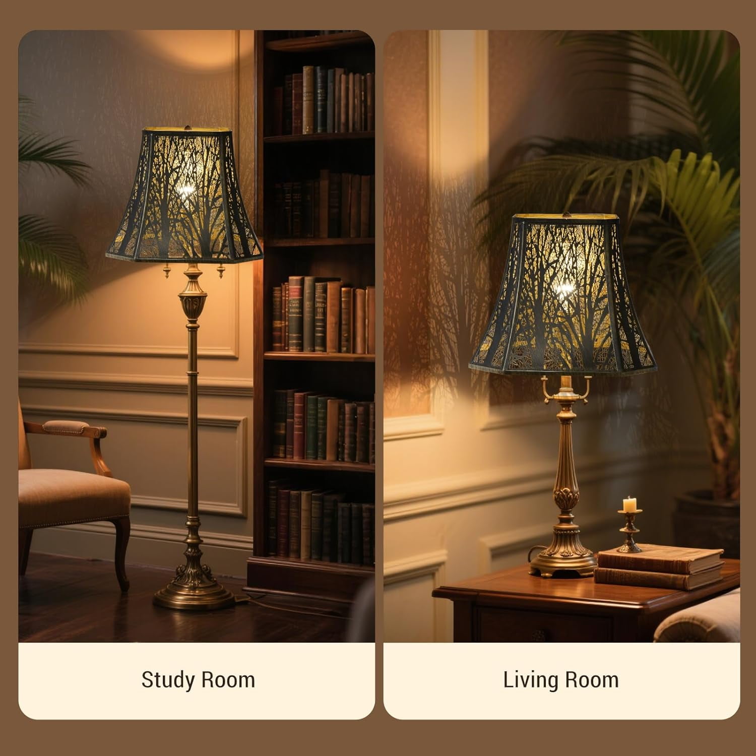 Large Bell Lamp Shades For Floor Lamp,SWAIFDEE Metal Square Lampshade For Table Lamps with Tree Pattern 8x14x11"H Spider Bronze Lamp Cover