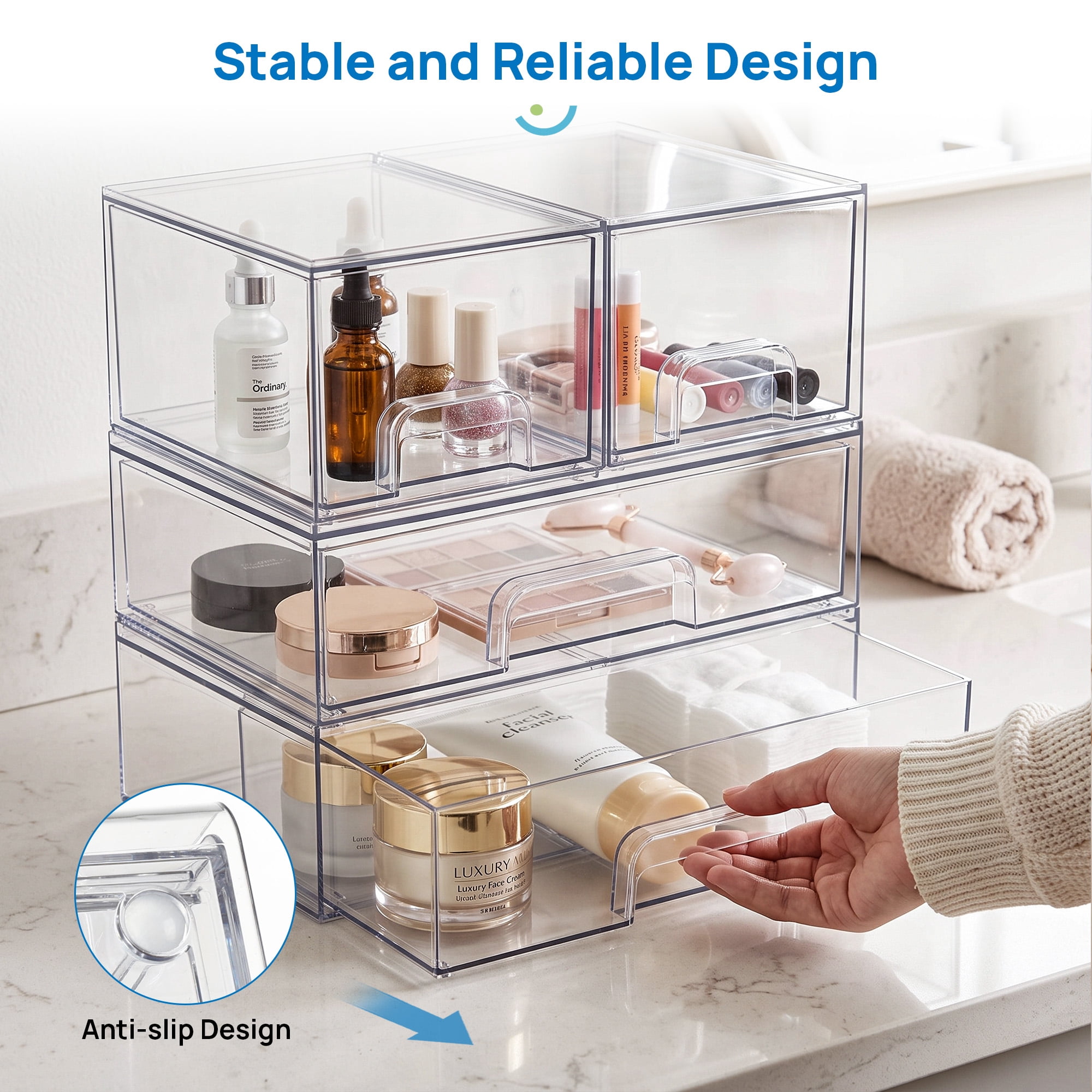 Sindcom Storage Drawers, Clear Plastic, Stackable Set of 4