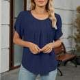 thumbnail image 4 of yillto Women Short Sleeve Blouse Crewneck Pleated Business Casual Tops Summer Work Office Dressy Shirts, 4 of 7