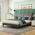 thumbnail image 6 of Queen Size Bed Frame, Fabric Upholstered Platform Bed Frame with Headboard, and Strong Wooden Slats, No Box Spring Needed, Easy Assembly, Grey, 6 of 8