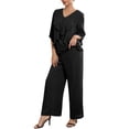 thumbnail image 2 of INSPIRE CHIC Women's Mother of Bride Sets Chiffon Ruffles V Neck Top Wide Legs Pantsuits Wedding Guest 2 Pieces Pants Suits M Black, 2 of 6