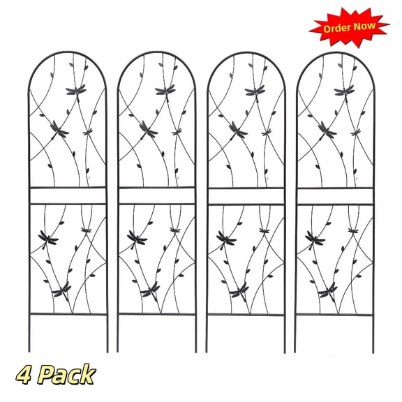 Tcbosik 4 Pack Metal Garden Trellis, 71"H x 19.7"W Dragonfly Decoration Fence Trellis Climbing Plants, Outdoor Flower Support for Patio, Lawn, Backyard, Black