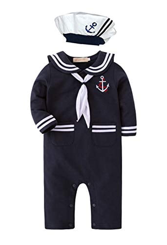 Nyan Cat Baby Boy Nautical Sailor Navy Long Sleeve Jumpsuit and Hat Soutfit
