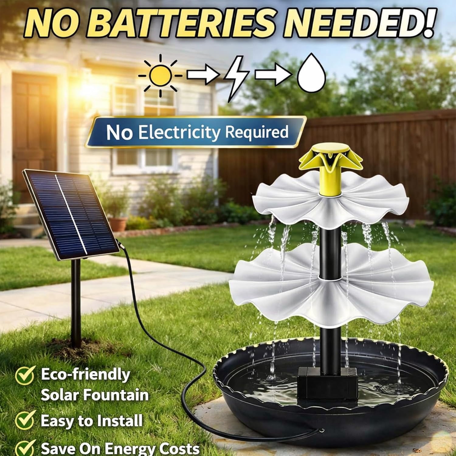 2026 New Solar Cascade Hanging Bird Bath Fountain, Outdoor Hanging Bird Bath with Solar Fountain, Large Humming Birds Baths Fountains, with Solars Pump & Acrylic Bowl, for Outdoor, Gardens