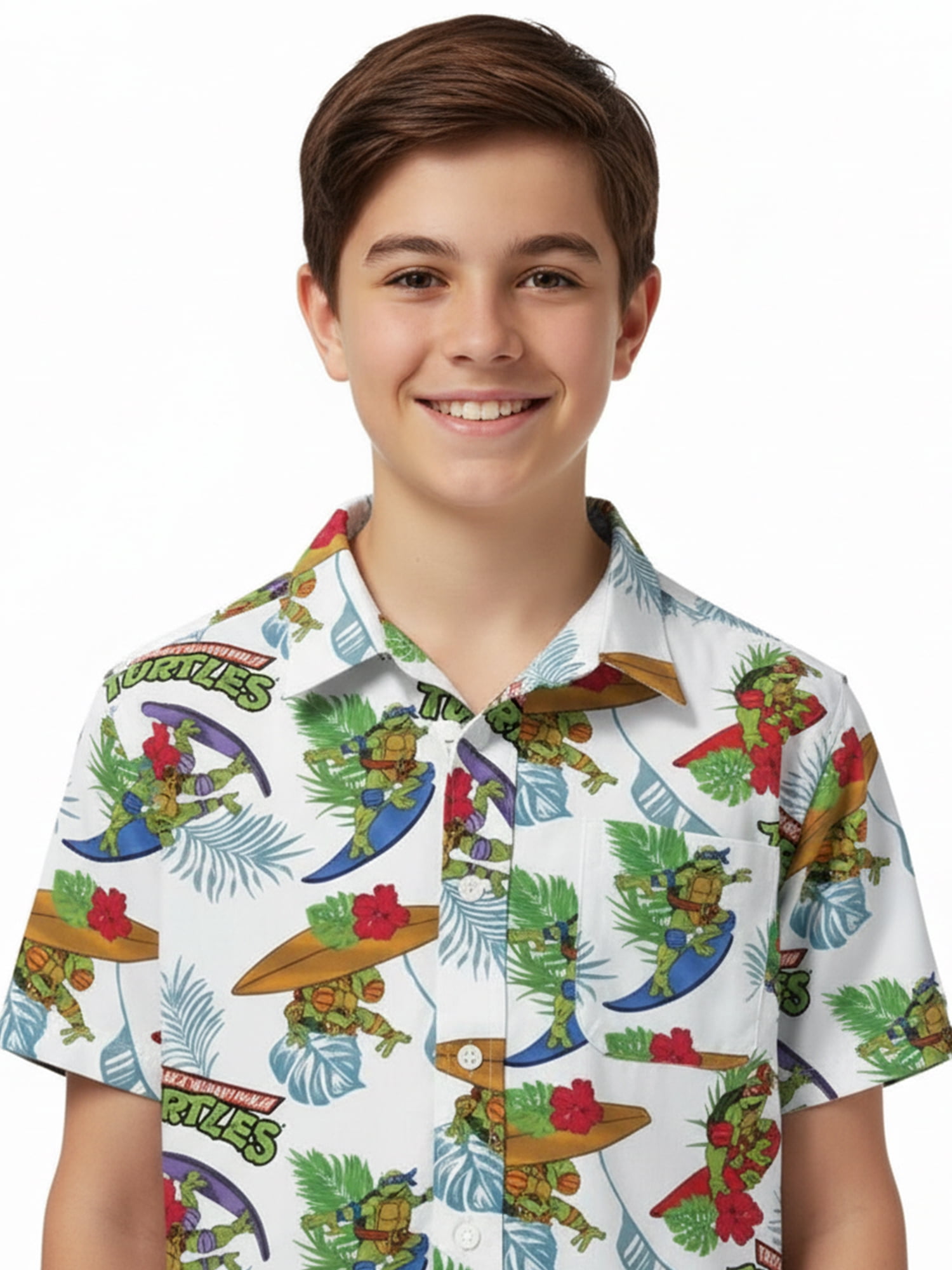 Teenage Mutant Ninja Turtles Boys Cotton Graphic Button Up Shirt with Short Sleeves, Sizes 4-18