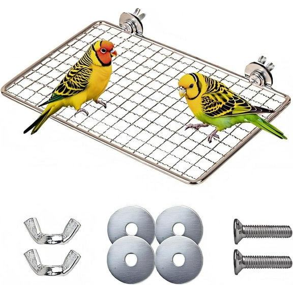 RUseeN Bird Stainless Steel Bird Perch Corner Platform Stand Shelf for Birds Budgie Parakeet Cockatiel Conure Cockatoo