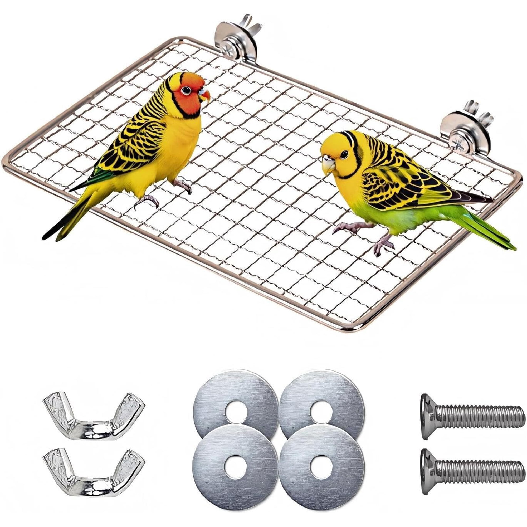 RUseeN Bird Stainless Steel Bird Perch Corner Platform Stand Shelf for Birds Budgie Parakeet Cockatiel Conure Cockatoo