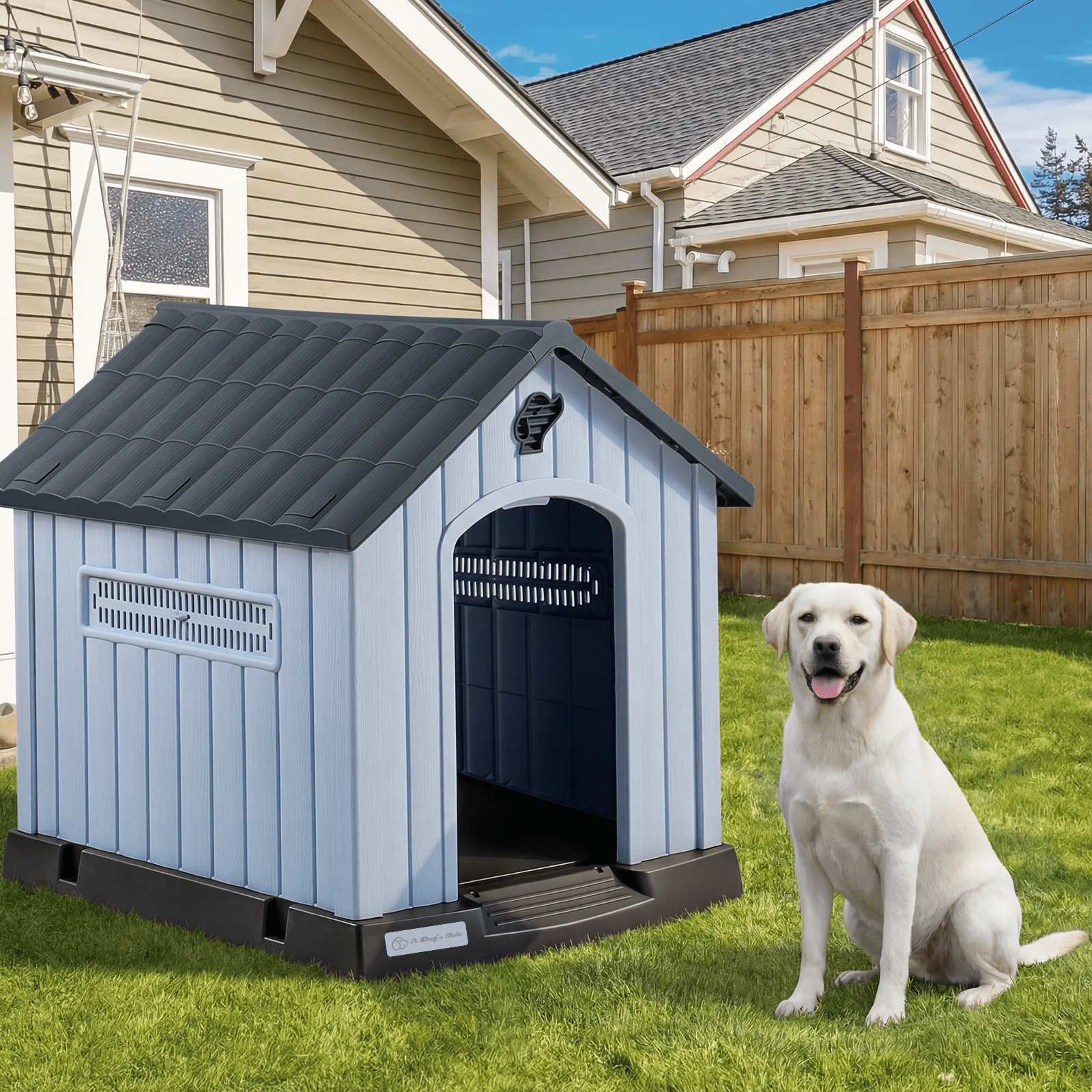Waleaf Durable Waterproof Plastic Dog House for Small to Large Sized Dogs, Indoor Outdoor Doghouse with Elevated Floor