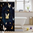 thumbnail image 3 of Manfei Twinkling Butterfly Printed Shower Curtain 72Wx72L,Cosmic Swirl Print Bathroom Curtain,Blue Gold, 3 of 5
