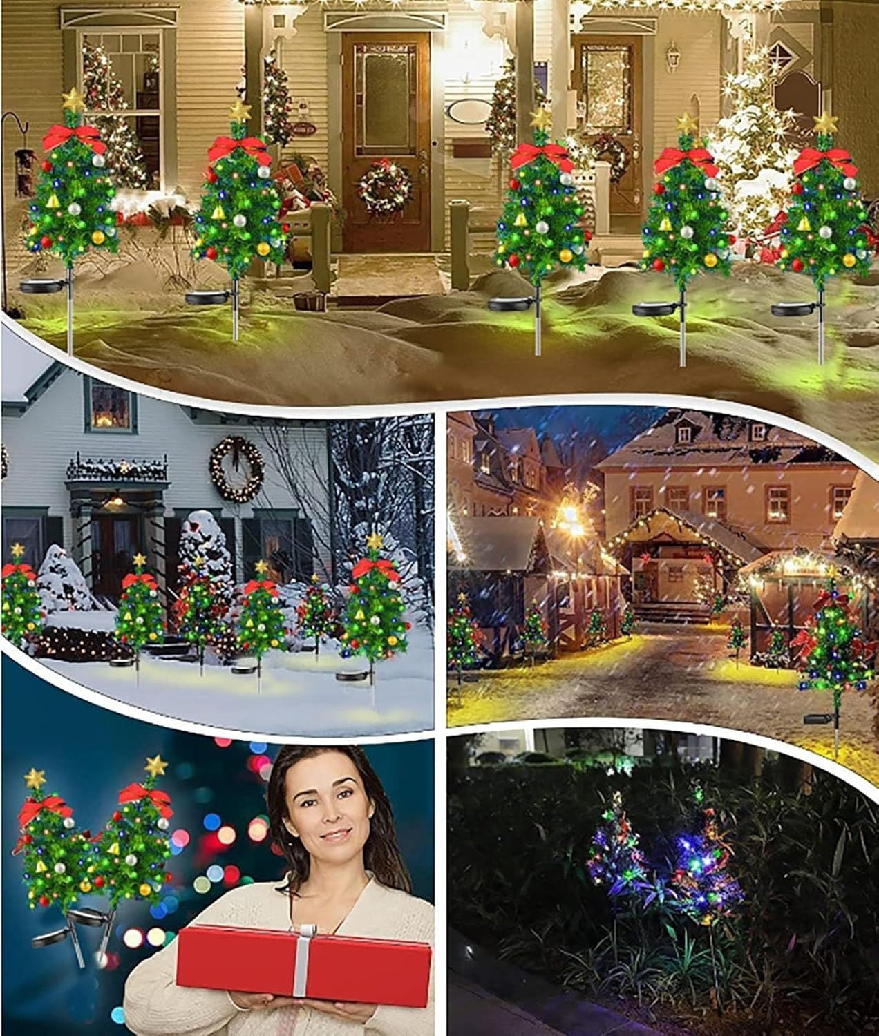 Solar Christmas Pathway Lights for Outdoor Decorations,Outside Christmas Tree Stake Lights,Waterproof Xmas Garden Stake Lights Patio Yard Garden Lawn Holiday Decor