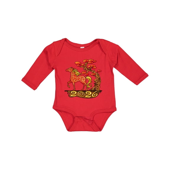 Inktastic 2026 Year of the Horse Happy New Year's Boys or Girls Long Sleeve Baby Bodysuit