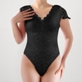 thumbnail image 2 of Women's Soild Color Lace V Open Back Design Jumpsuit Tops Hide Tummy, 2 of 4