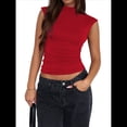 thumbnail image 2 of Camisetas Básicas Sin Mangas para Salir de Mujer, Cuello Alto, Ropa de , Camisetas Lindas Sin Mangas, Conjuntos de Verano Y2K. Rojo M, 2 of 9