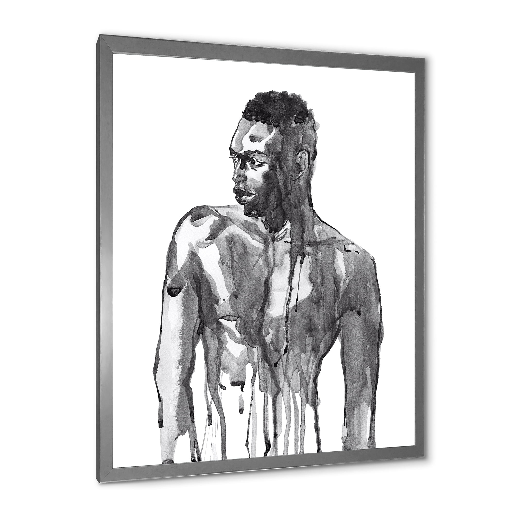 Designart 'Portrait of Handsome African Man On White I' Modern Framed Art Print