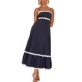 thumbnail image 2 of Bellella Robe d'Été de Plage pour Femme, Robe Maxi Bohème à Bretelles Spaghetti, Ample, Sans Manches, Évasée, Bleu Marine, P, 2 of 4