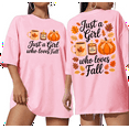 thumbnail image 3 of Just A Girl Who Loves Fall Shirt Pumpkin Cozy Autumn Vneck T-Shirt Funny Women Graphic Tee, 3 of 7