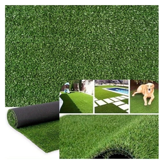 5ft x 10ft Premium Artificial Turf Mat with Drainage Holes. Thick Fake Grass with Rubber Backing, Ideal for Indoor/Outdoor Pet Areas, Garden, Lawn, Patio & Balcony Decor(Grass height 0.6 inches/1.5cm)