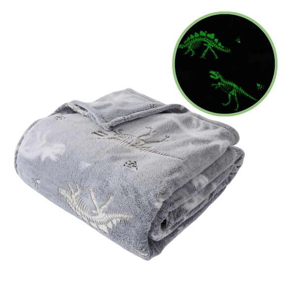 Your Zone Dinosaur Glow in the Dark Plush Throw Blanket for Kids, Twin/Full, 72 in x 90 in