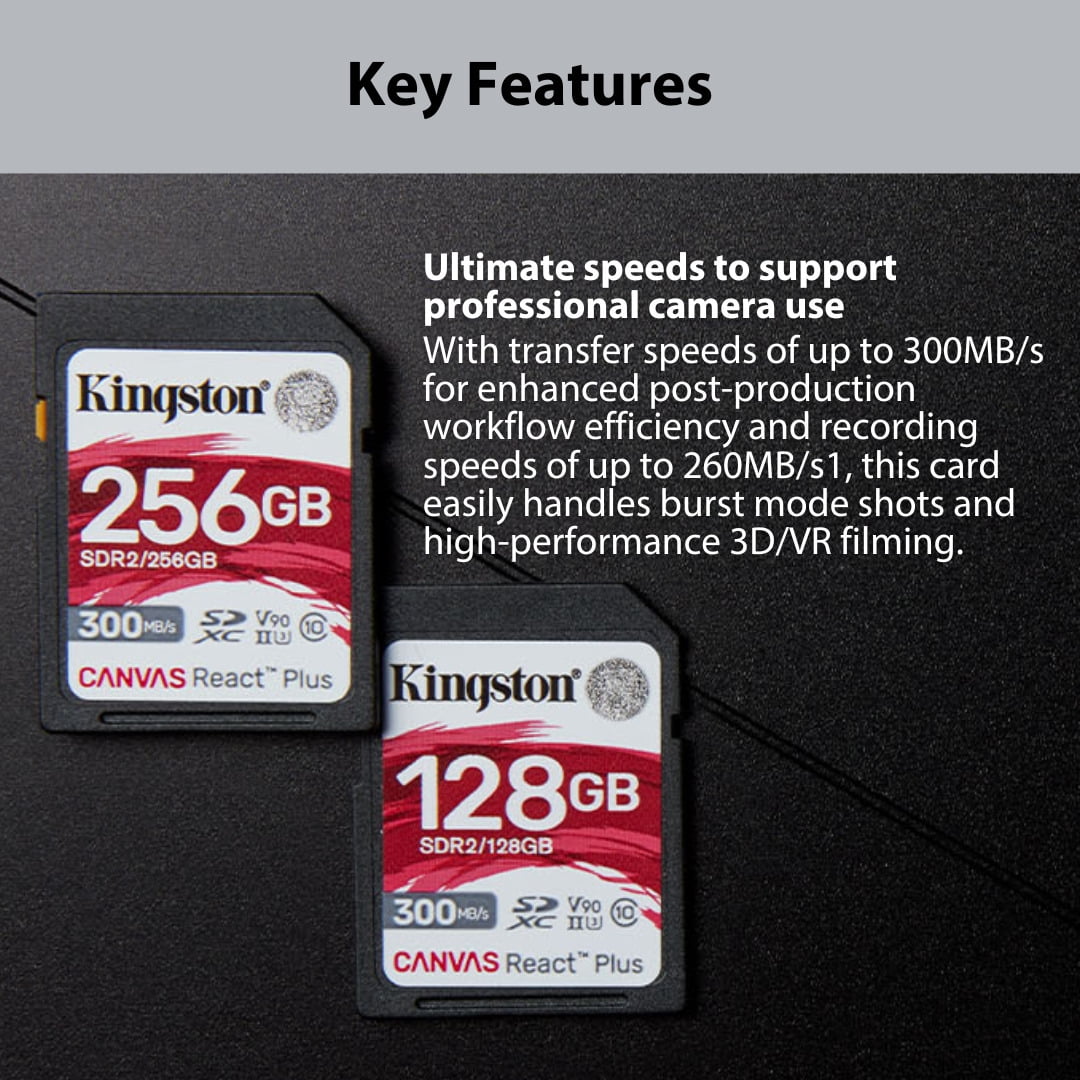Kingston Canvas React Plus 64GB U3 V90 SD Card (2-Pack) Bundle with Focus All-In-One High Speed Card Reader (3 Items)