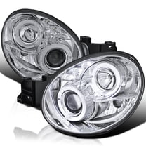 Spec-D Tuning LED Dual Halo Chrome Housing Clear Lens Projector Headlights Compatible with 2002-2003 Subaru Impreza, Left   Right Pair Headlamps Assembly