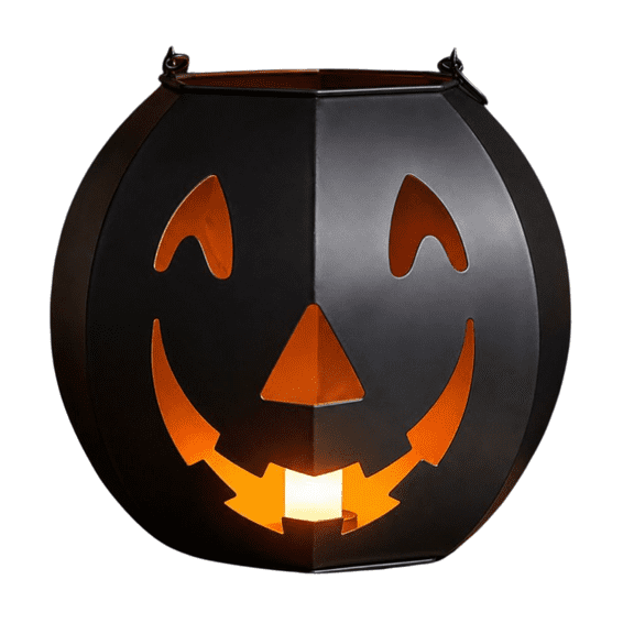 Light Up Halloween Metal Pumpkin Lantern Decoration, Battery Operated Jack-O-Lantern LED Candle, Hanging Decorative Light for Indoor Outdoor Porch Table Party Decor