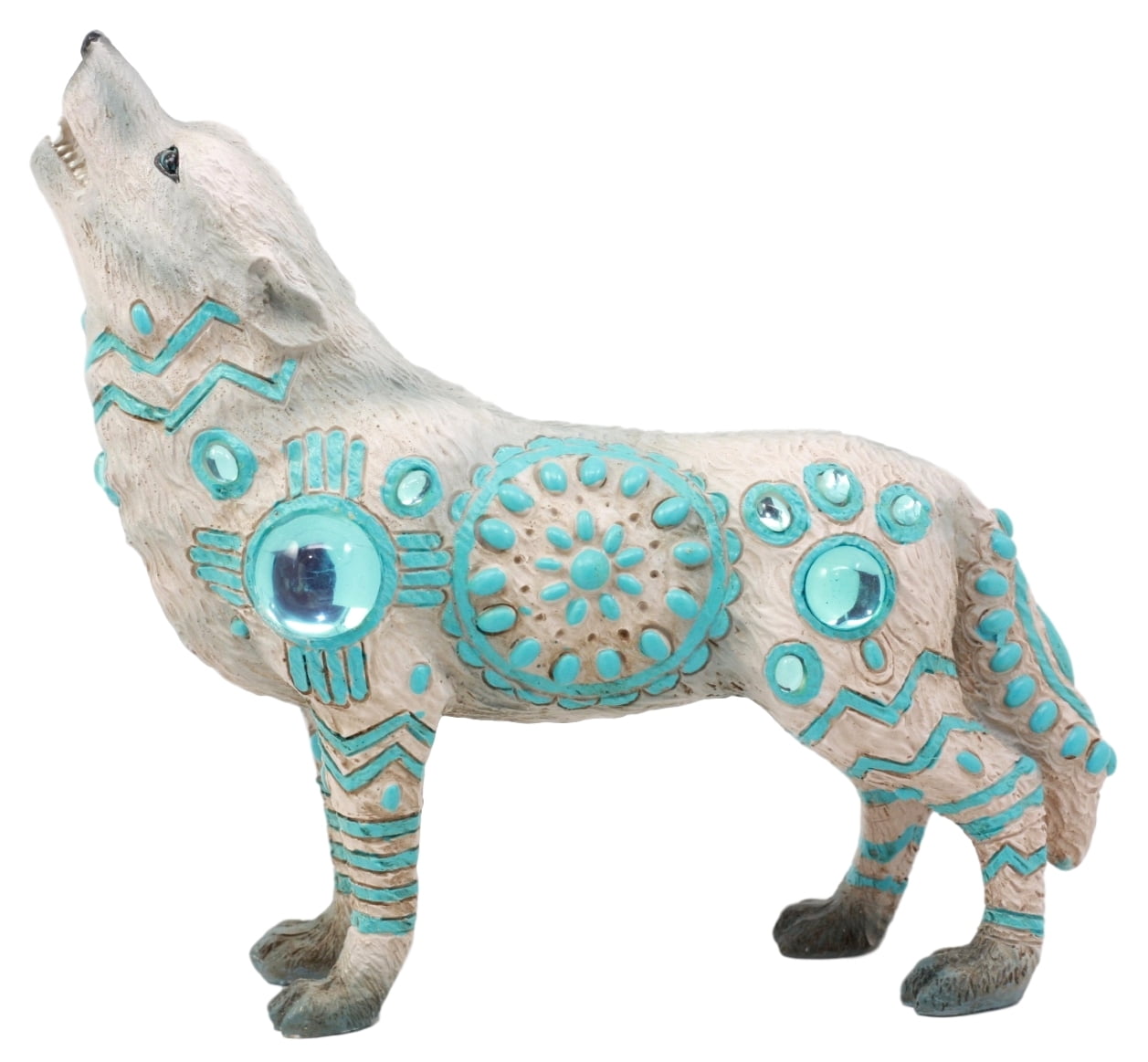 Native American Indian Warrior Praying with Wolf Statue Sculpture Figurine Gift 