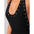 thumbnail image 3 of Black Sleeveless Scoop Neck Maxi Dress With Metal Eyelet Detail For Evening Party, 3 of 6