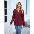 thumbnail image 4 of Women Long Sleeve Shirts Dressy Casual Button V Neck Pullover Sweaters Jumper Tops Fall Outfits Wine Red S, 4 of 9