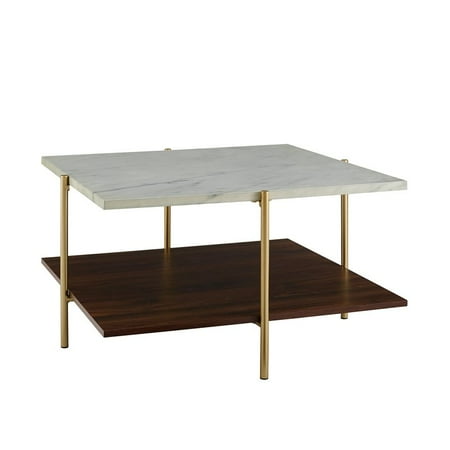 32 Inch Square Coffee Table In Faux Marble And Gold 32 Inch Square Coffee Table In Faux Marble And Gold