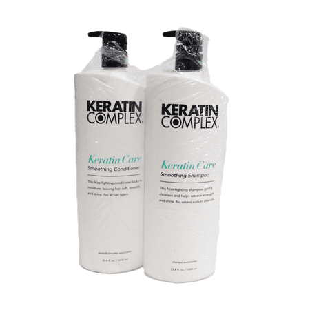 Keratin Complex KERATIN CARE Smoothing Shampoo & Conditioner DUO SET (w/Sleek Comb) Frizz-Fighting, No Added Sodium Chloride (33.8 oz - LARGE PRO DUO KIT)
