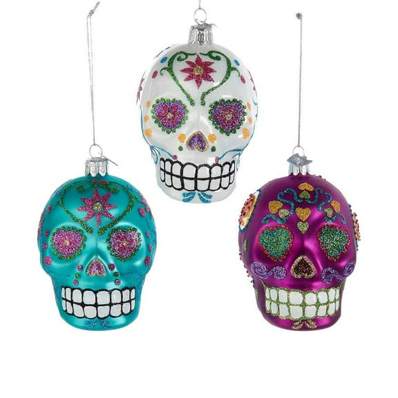 Kurt Adler Holiday Decorative Noble Gems Sugar Skulls Ornament Set (3 Pack)