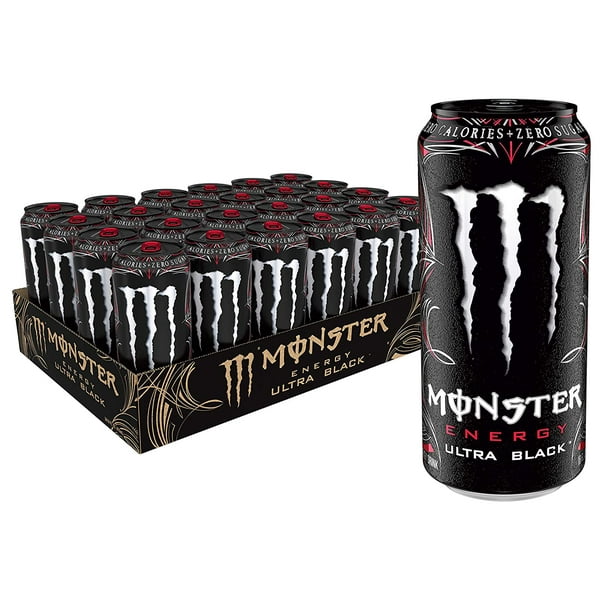 Low Sugar Monster Energy Drink Monster Energy Ultra Black, Sugar Free Energy Drink, 16 Ounce (Pack of