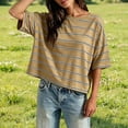 thumbnail image 2 of OOOUM Women Striped Crop T-Shirt Oversized Drop Shoulder Short Sleeve tee shirts Loose Soft Cotton Casual Basic Cropped shirt Tops Khaki XL, 2 of 4