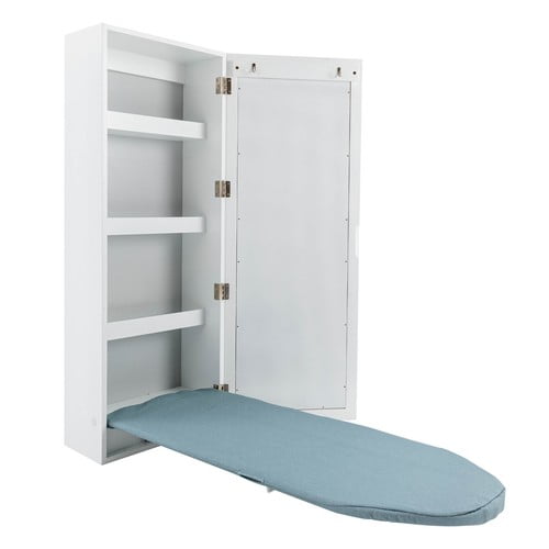 White Ironing Foldable Board Cabinet,Wall Mounted Storage Cabinet with Mirror