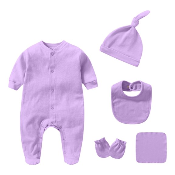 Wxolcjlv Baby Boys Footed Romper Sets Solid Long Sleeve Bodysuit With Hat Gloves 6Pc Soft Comy Daily Wear One Piece Footie Onesie Outfits，9-12 Months