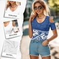 thumbnail image 5 of POLERO Blue Hibiscus Print Womens Cold Shoulder Summer Trendy Top Short Sleeve Shirt Sexy V Neck Blouse Casual Tee Basic TShirt Vacation Beach Tunic Soft Lightweight M, 5 of 8