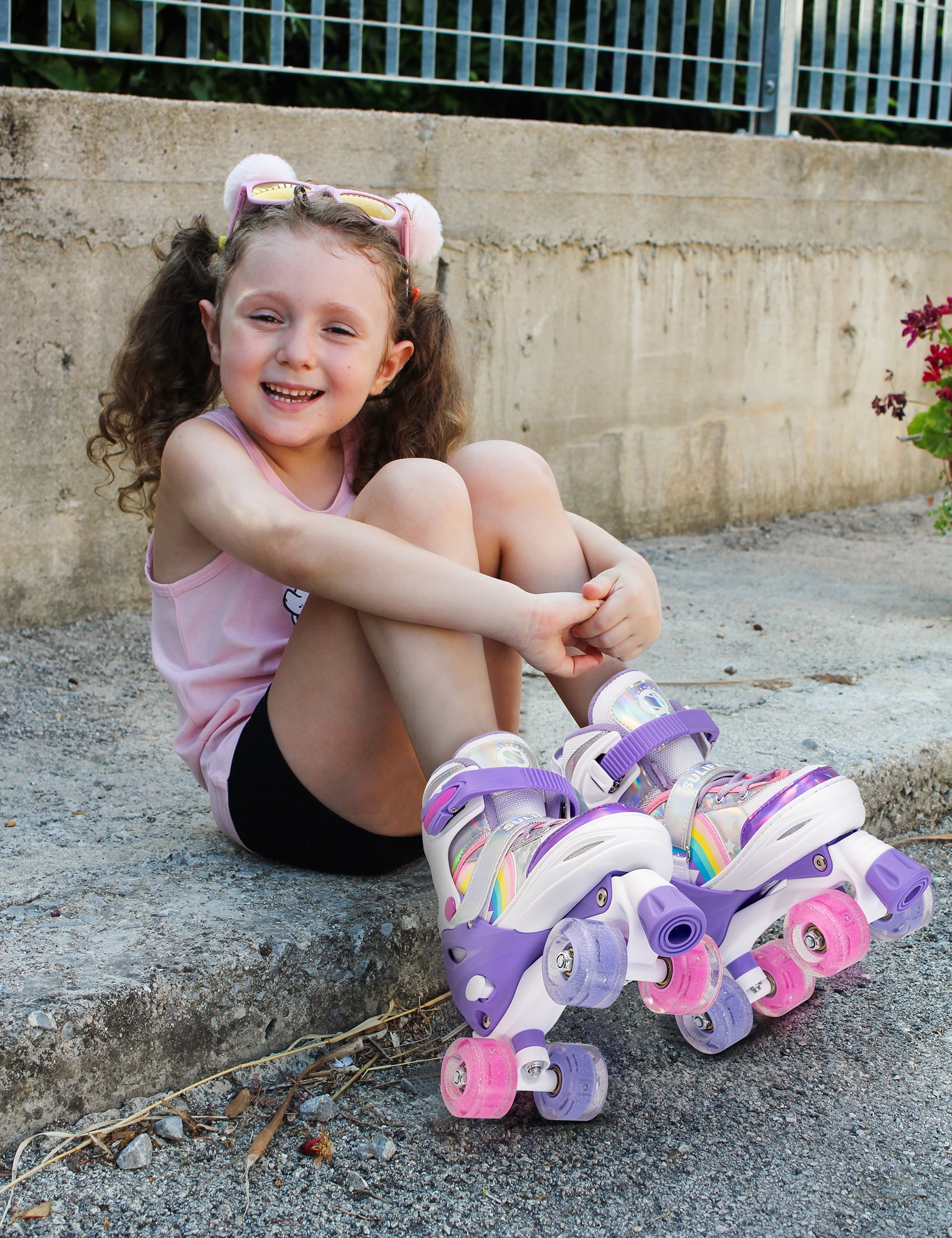 2PM SPORTS SULIFEEL Rainbow Unicorn Adjustable Roller Skates for Kids with Light up Wheels