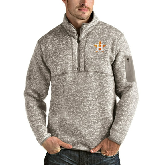 Men's Antigua Oatmeal Houston Astros Fortune Quarter-Zip Pullover Jacket