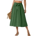 thumbnail image 2 of Women's High Waist Midi Skirt Ruffle Elastic Waist Tie Bow Side Pockets Solid Color Summer Beach Casual A-Line Skirt 01-Army Green XXL, 2 of 5