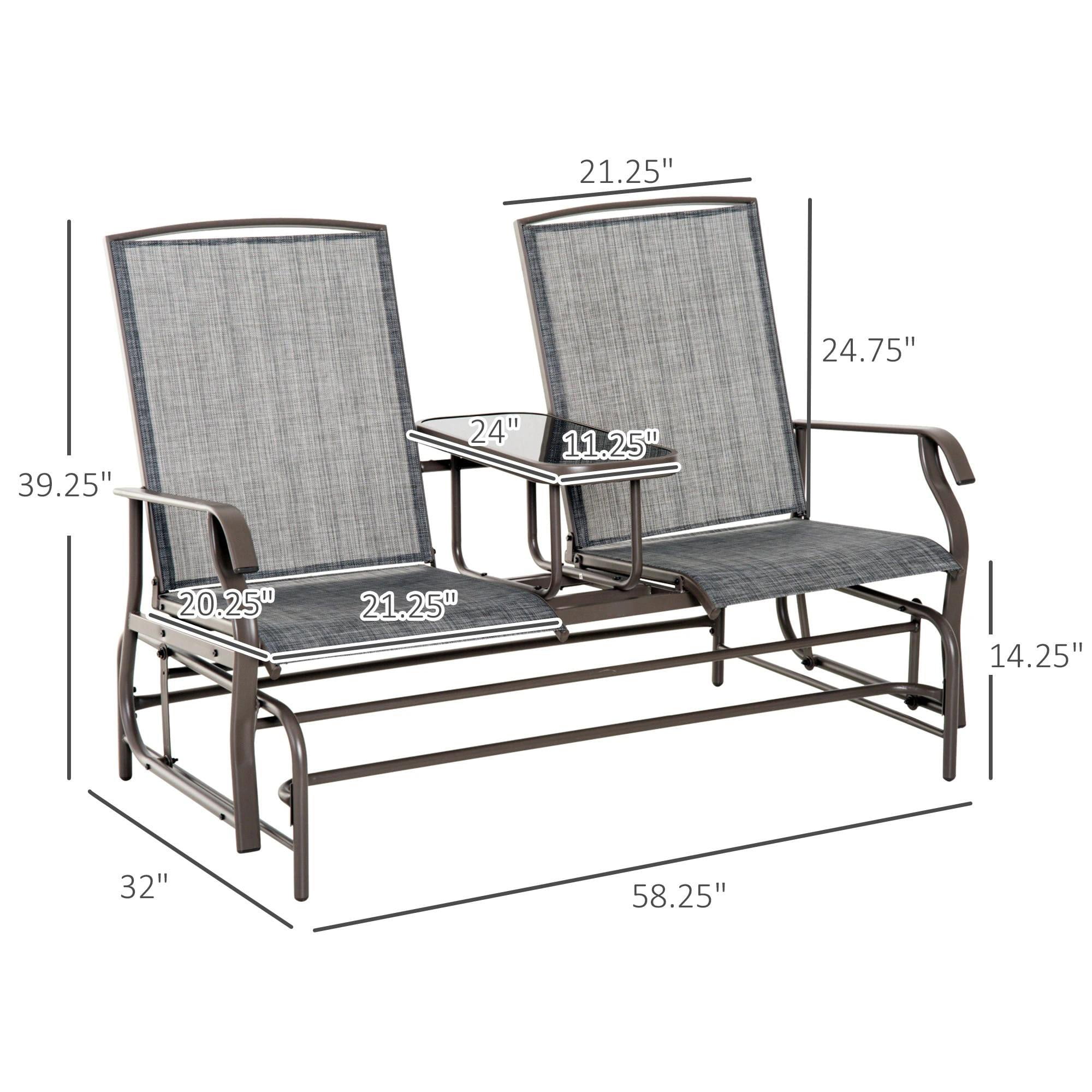 Resenkos 2-Person Outdoor Swing Set, Central Table & Solo Seats, Max 352 lbs Capacity, Comfortable Loveseat with Breathable Fabric, Gray