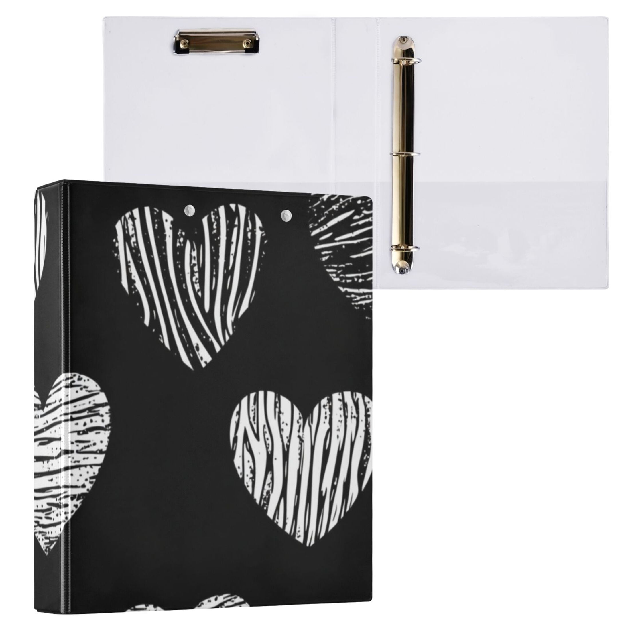 Hearts in Black 3 Ring Binders 1.5 inch Hardcover File Folders with Interior Pockets A4 Size Organizer for School Office Hospital Set of 2