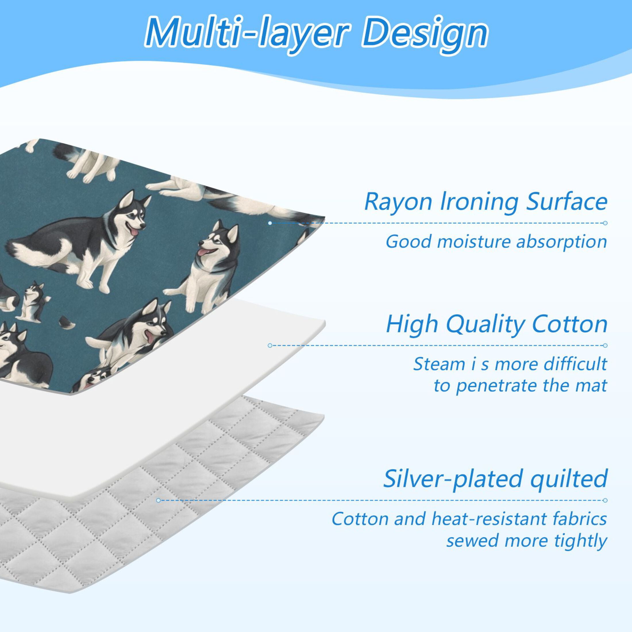 Husky Flat Vector Different Moves Ironing Mat Blanket for Table Top Travel Portable Ironing Board Pad 47.2x27.6 Inch