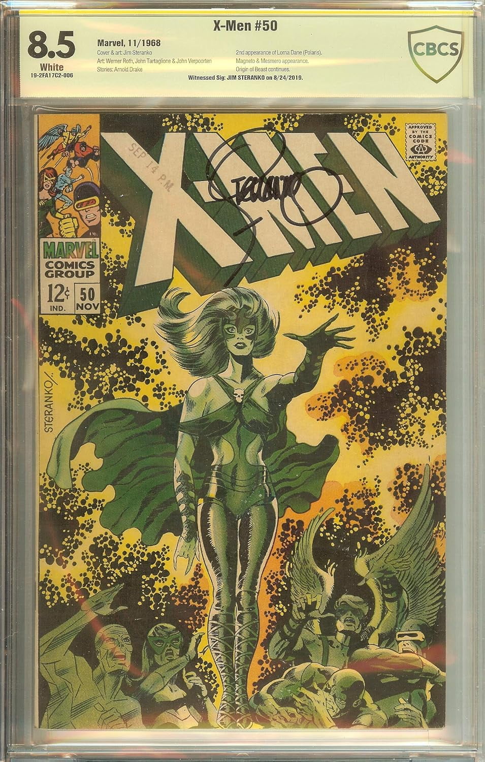 X-Men #50 Signed Jim Steranko CBCS Serial #19-2FA17C2-006  8.5 (not CGC) Polaris