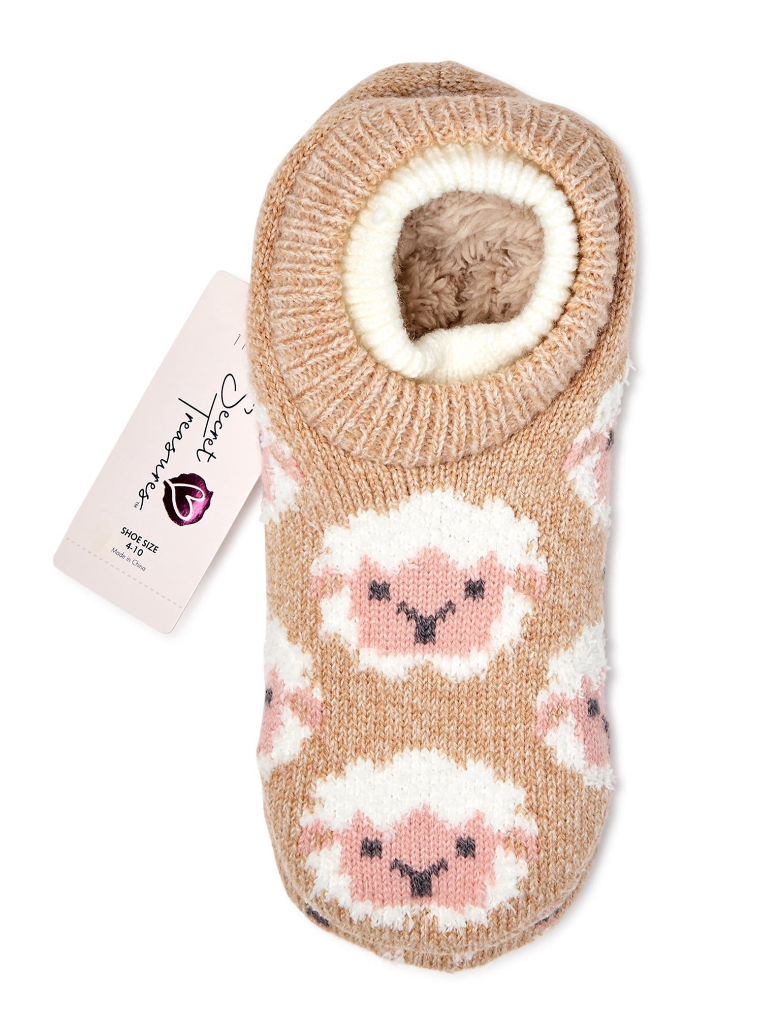 Secret Treasures Women's Double Cuff Critter Slipper Socks with 3D Poms, 1-Pack