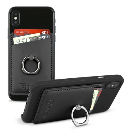 - Gear Beast Smart Phone Wallet Card Case with Ring Grip Stand for iPhone iPad Samsung Galaxy and Almost All Cases and Phones, Slim Stick On Card ID Holder Phone Wallet for Men and Women (Black)